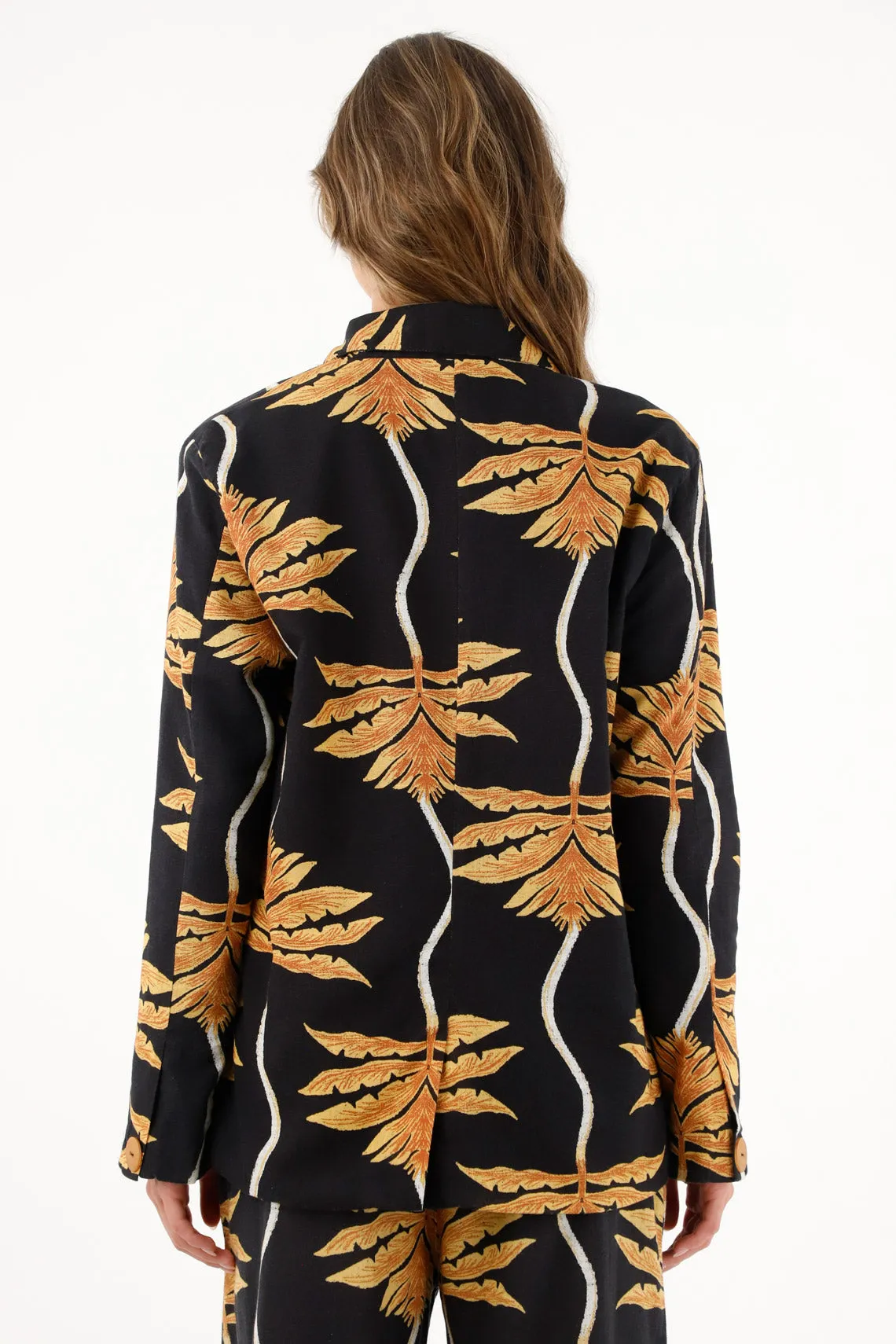 Abrigo negro estampado de silueta amplia para mujer