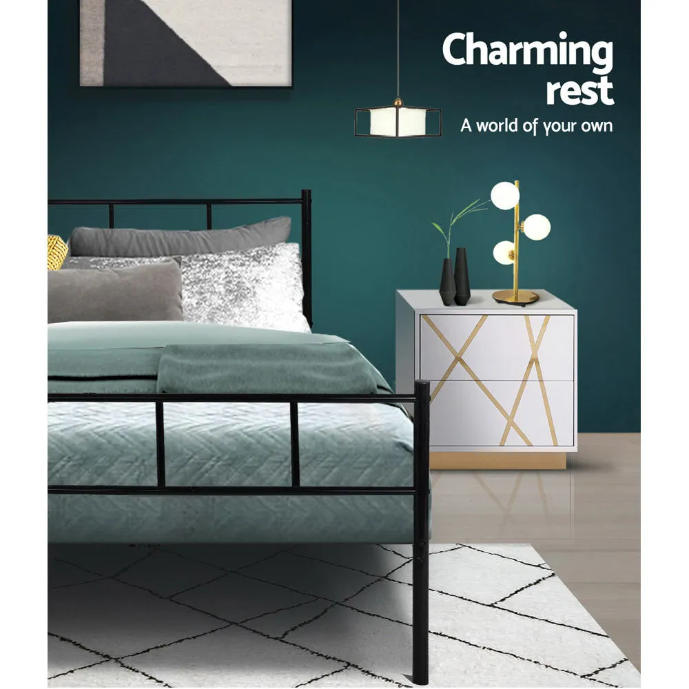 Black Metal Single Bed Frame, Powder-Coated, 150kg - SOL