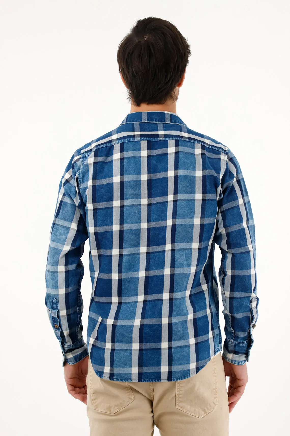 Camisa azul tipo leñadora para hombre