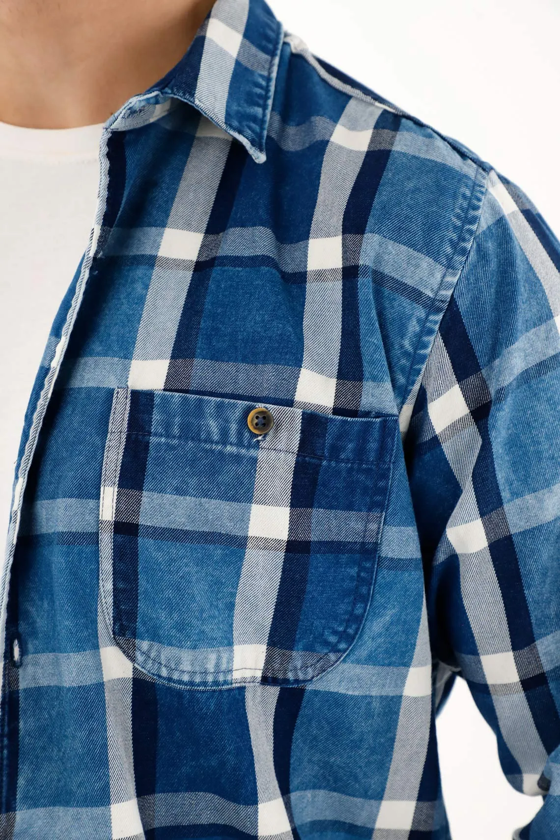 Camisa azul tipo leñadora para hombre