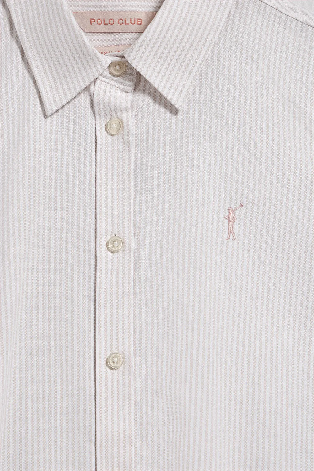 Camisa oxford de rayas marrones con logo Rigby Go