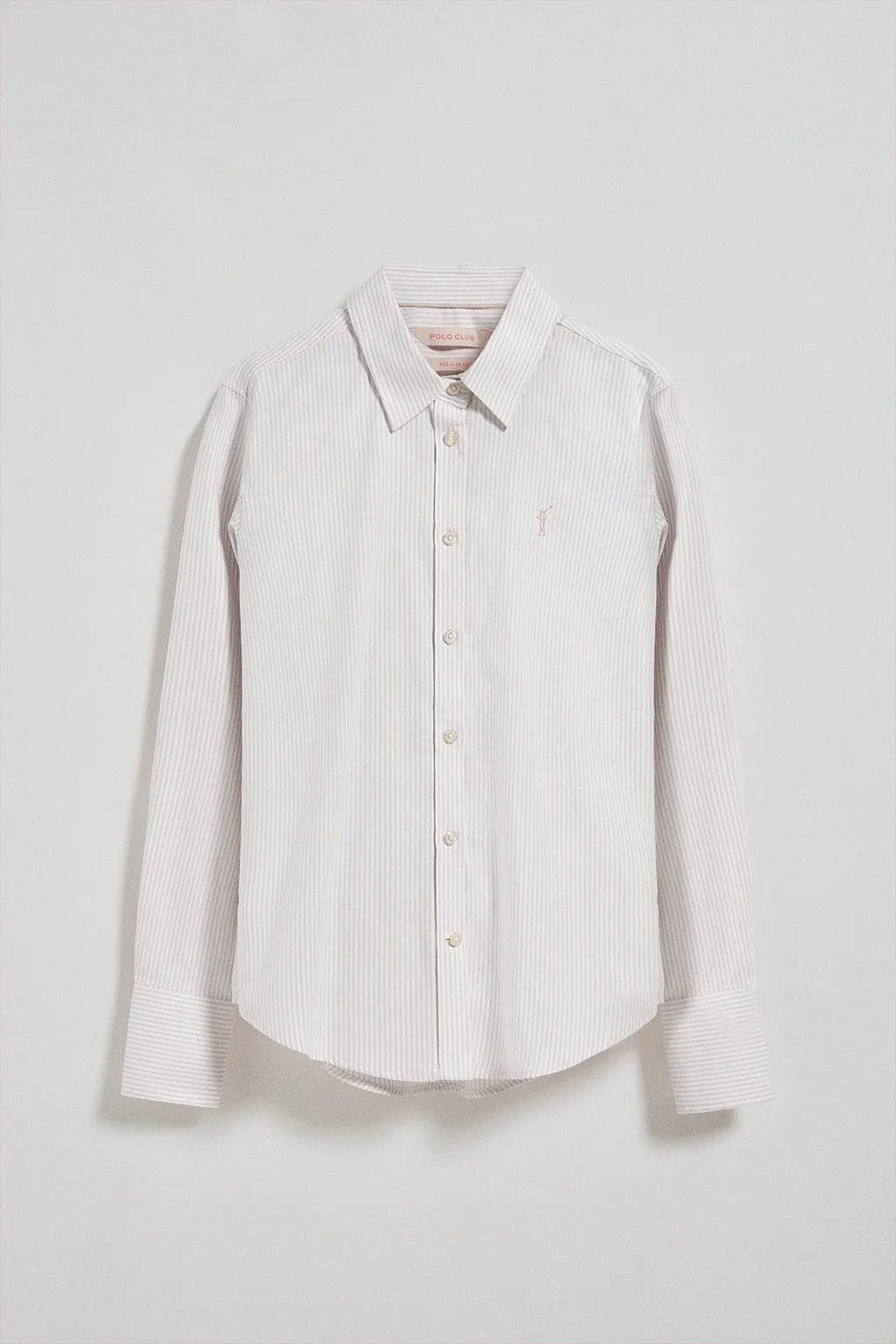 Camisa oxford de rayas marrones con logo Rigby Go