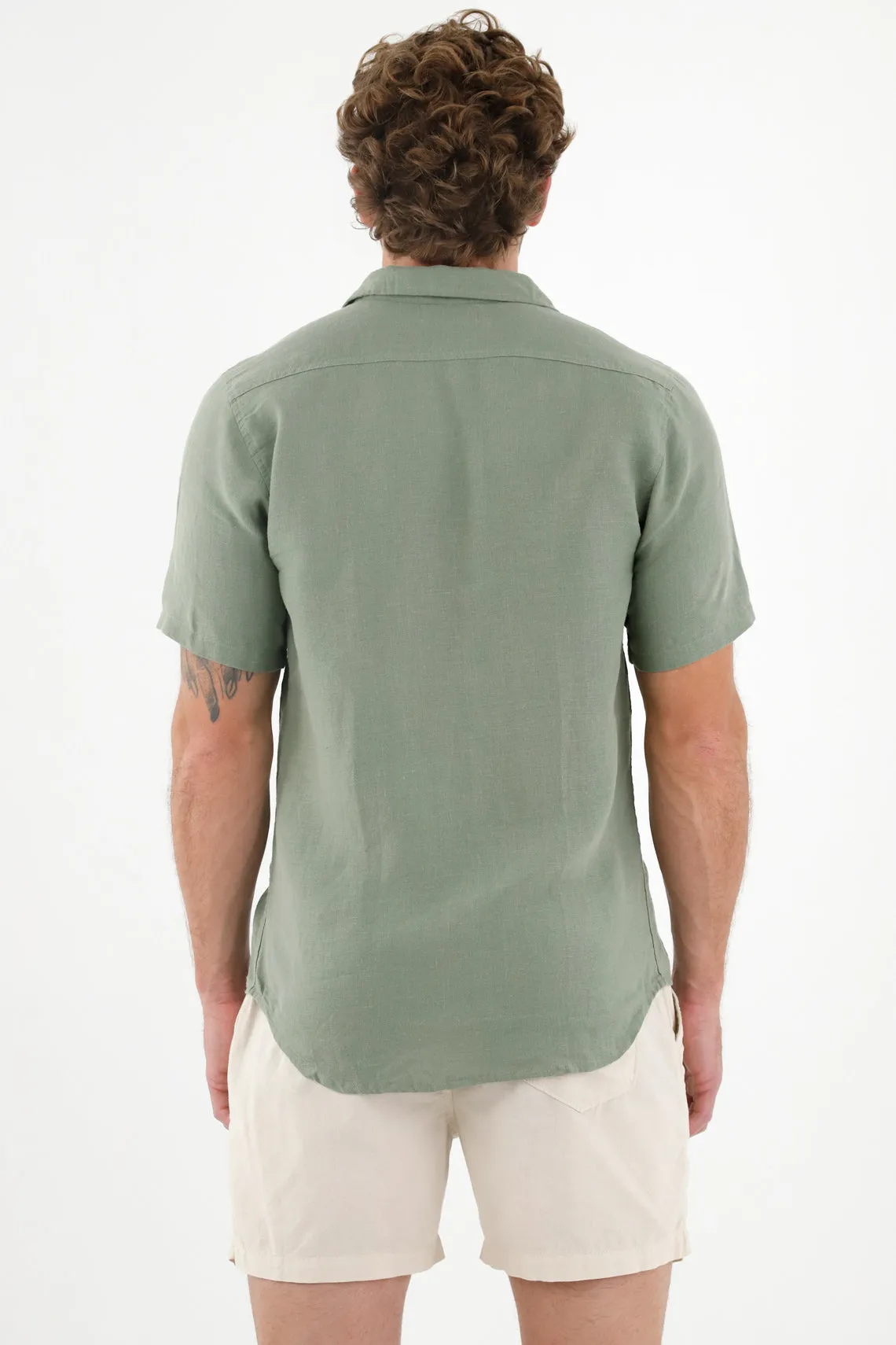 Camisa verde en 100% lino para hombre