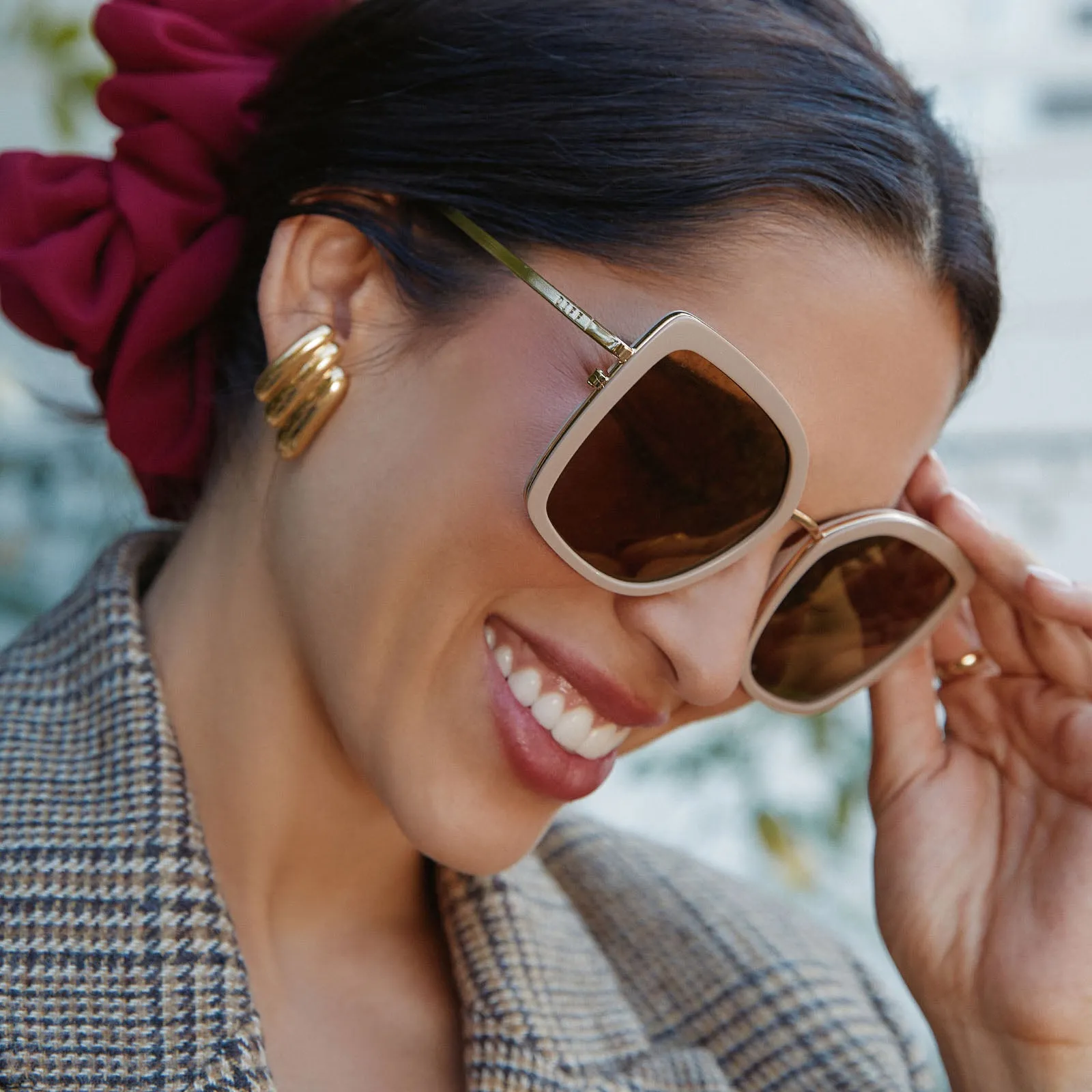 Polarized Sunglasses - Clarisse Style in Almond with Brown Gold Flash - Enhanced UV Protection