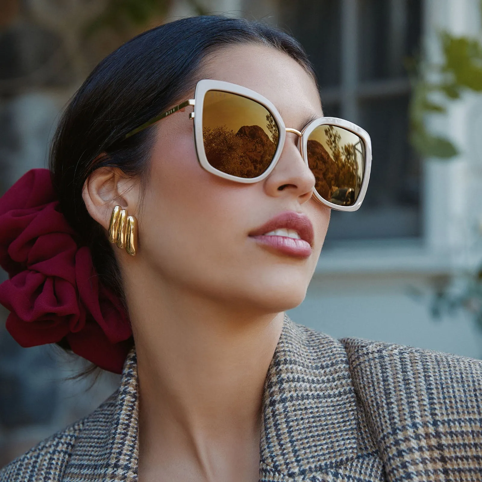 Polarized Sunglasses - Clarisse Style in Almond with Brown Gold Flash - Enhanced UV Protection