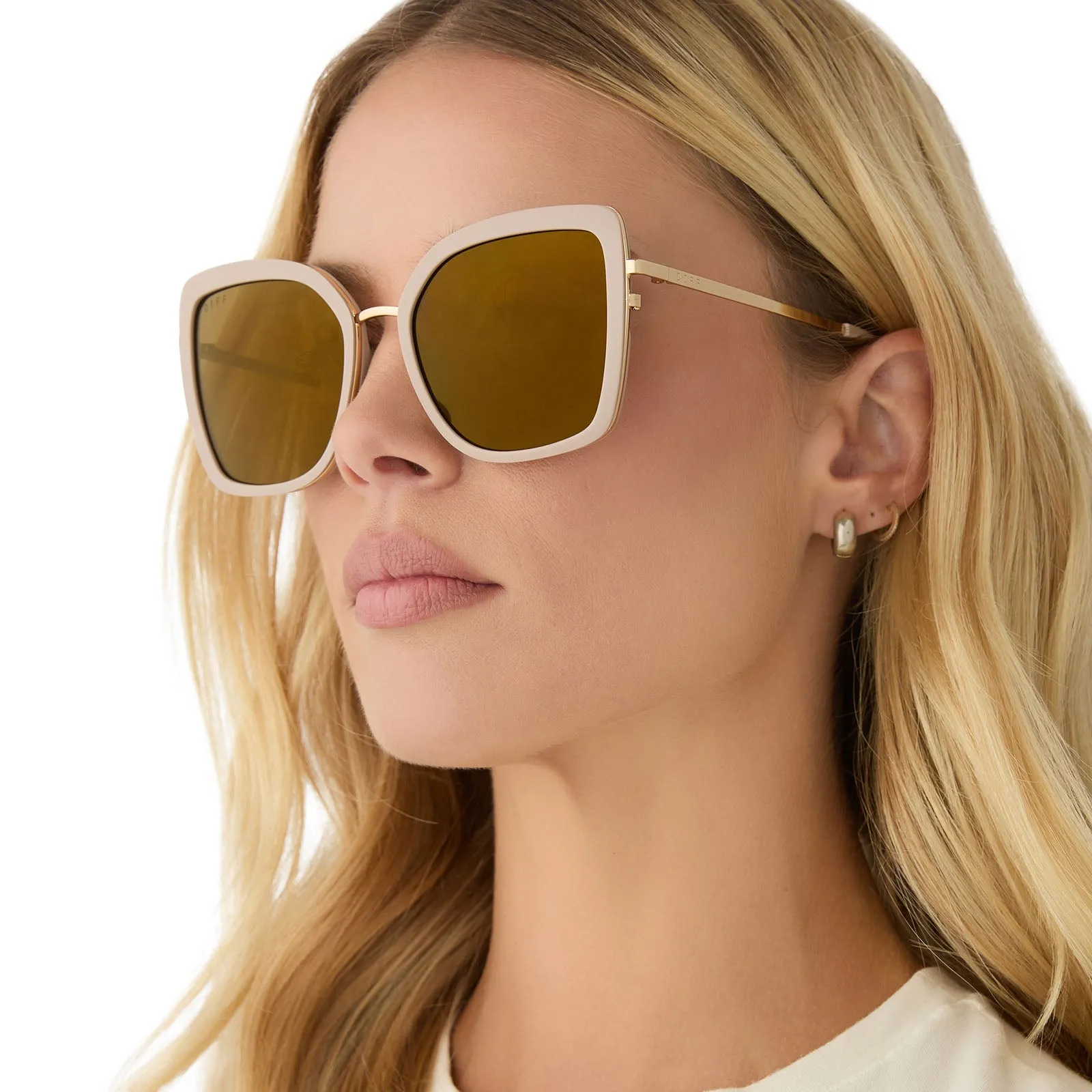 Polarized Sunglasses - Clarisse Style in Almond with Brown Gold Flash - Enhanced UV Protection