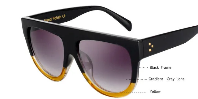 KEHU Woman Flat Top Oversized Sun Glasses Cat Eye Sunglasses Brand Designer oculos De Sol K9250