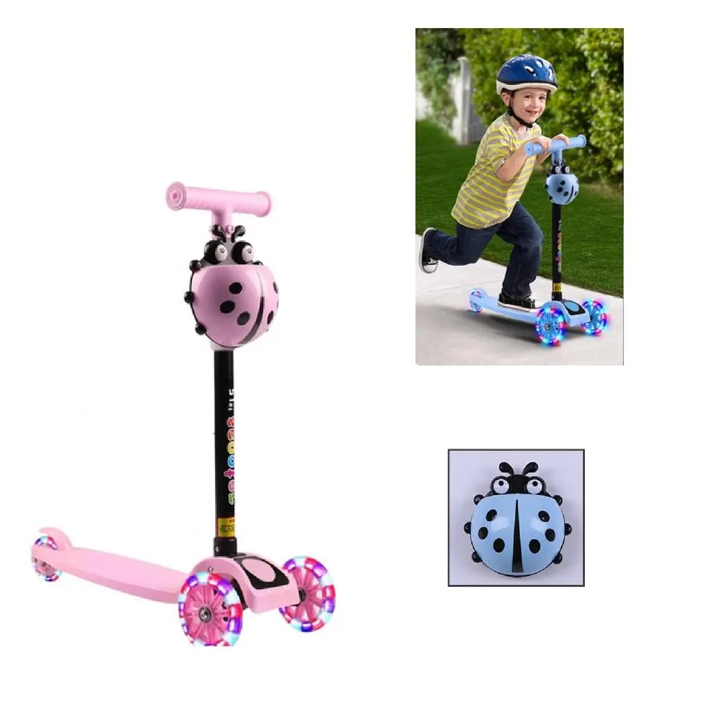PATINETE INFANTIL ILUMINADO SCOOTER 3 RODAS EM GEL LED ALTURA AJUSTAVEL DOBRAVEL