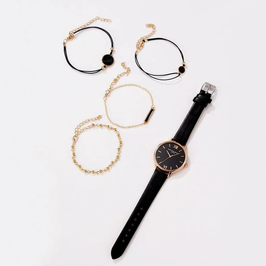 Relógio Feminino Fantastic Style   4 Braceletes Grátis Movimento Quartz