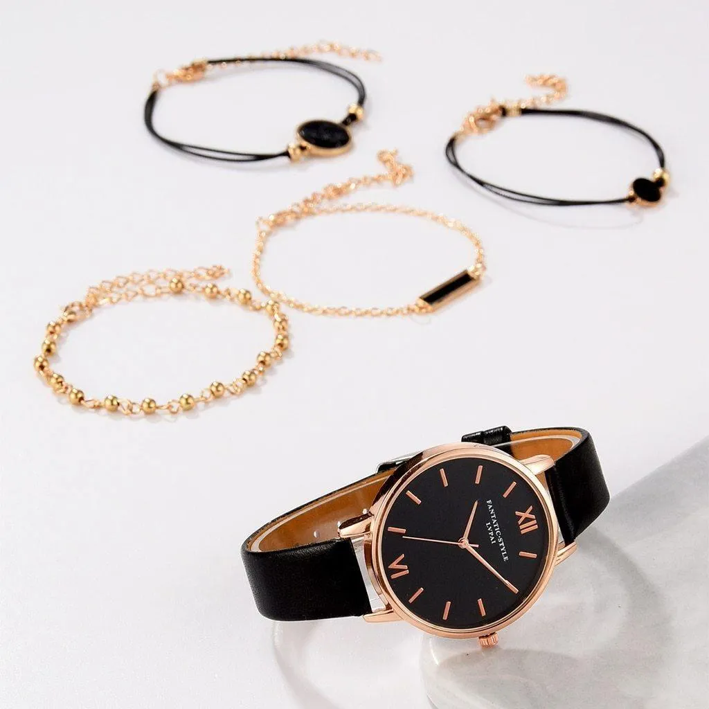 Relógio Feminino Fantastic Style   4 Braceletes Grátis Movimento Quartz