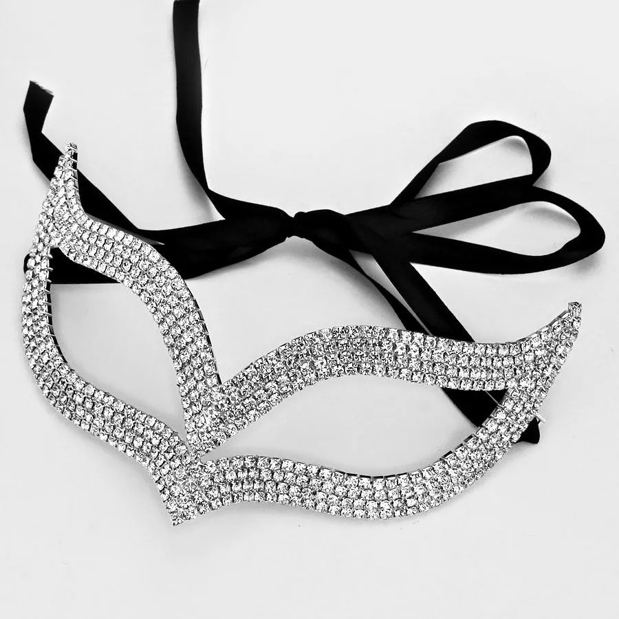 Sirene Modern Cat Eye Masquerade Mask | Crystal | Silver