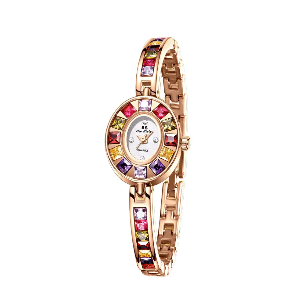 UTHAI V64 Ladies Quartz Watch | Elegant Light Luxury Gradient Rainbow Diamond Bracelet Watch